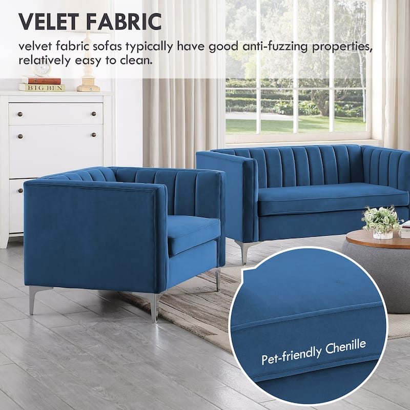 Morden Fort Modern 2 Pieces of Loveseat and Sofa Couch Set with Dutch Velvet Grey, Iron Legs