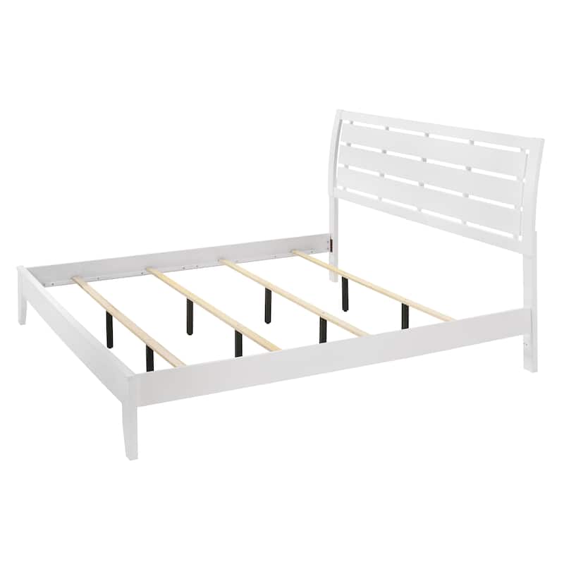 King Size White Panel Bed with Geometric Design and Softly Curved Headboard