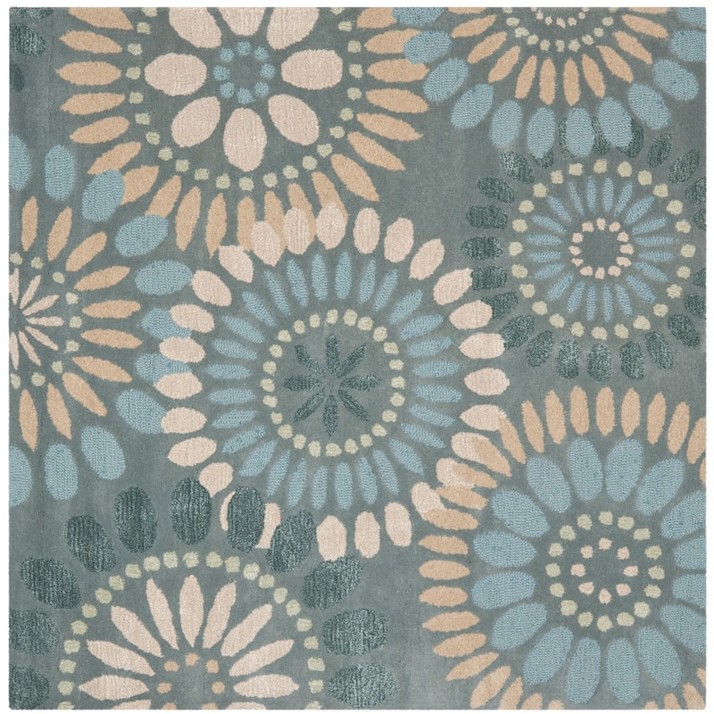 SAFAVIEH Handmade Jardin Charu Country Floral Wool Rug - 6' Square - Grey/Blue