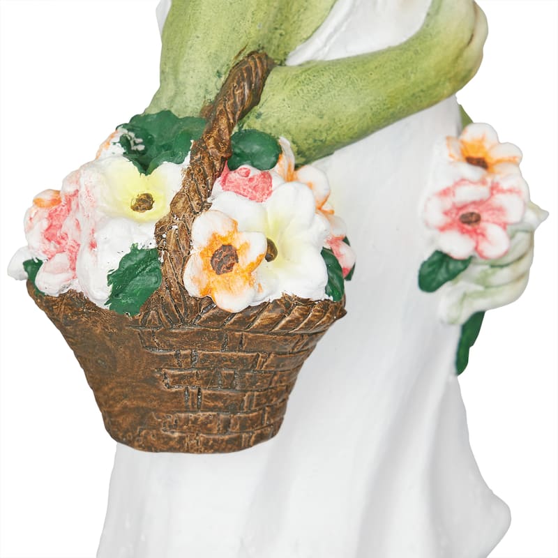 Frog in White Dress Statue w/Flowers