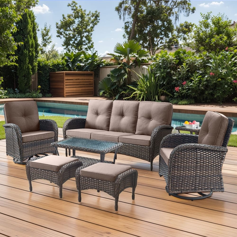 Gymojoy 7-Piece Outdoor Wicker Patio Furniture with 3 Seat Sofa & Swivel Chair, Coversation Set with Water Resistant Cushions