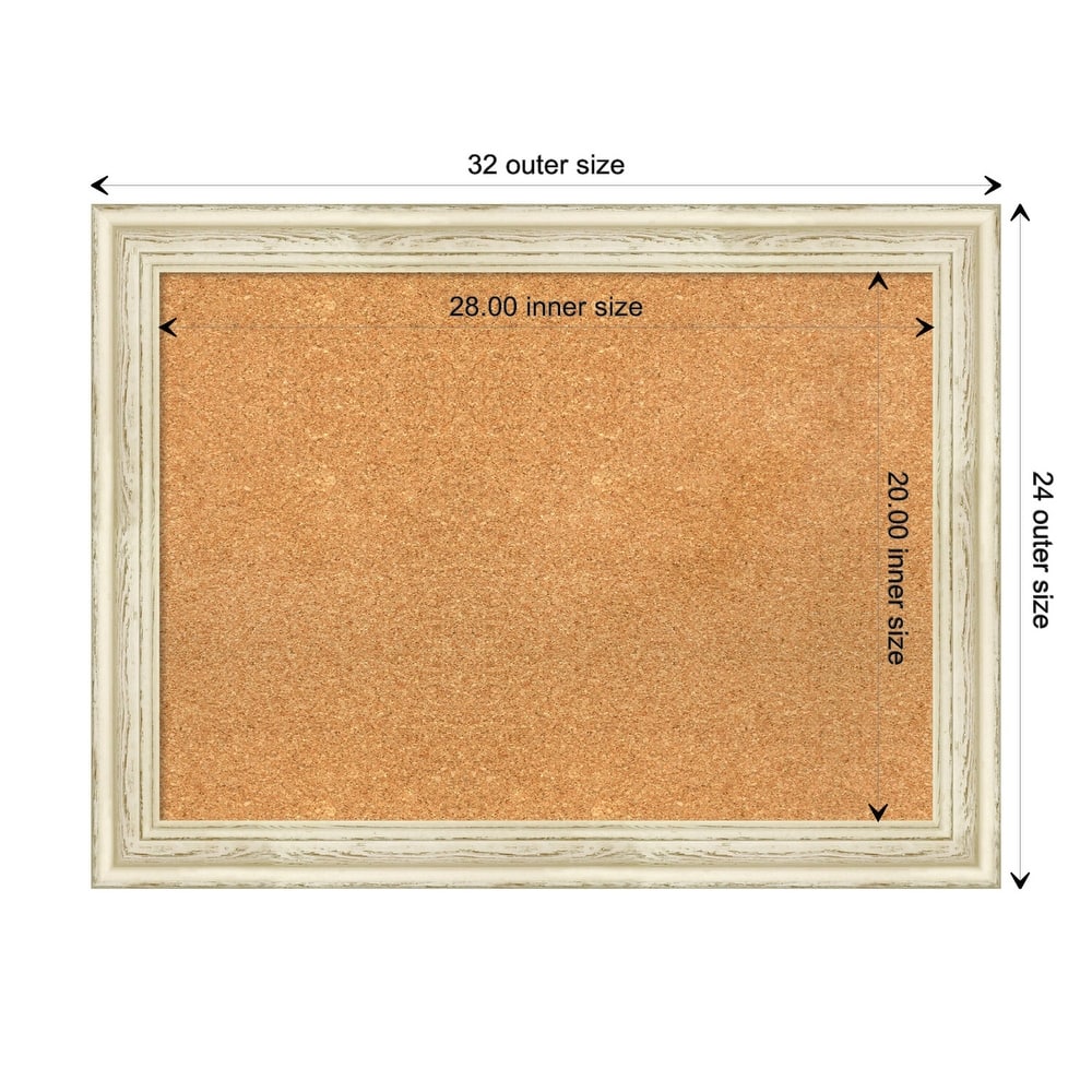 Country White Wash Wood Framed Natural Corkboard Bulletin Board - Board Size 28x20