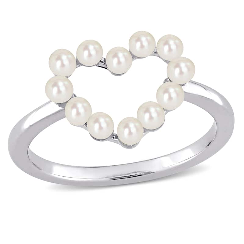Miadora Cultured Freshwater Pearl Heart Ring in 14k White Gold