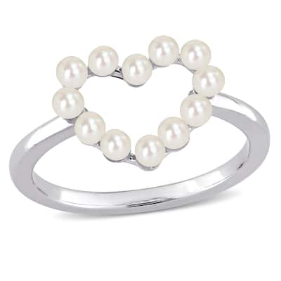 Miadora Cultured Freshwater Pearl Heart Ring in 14k White Gold