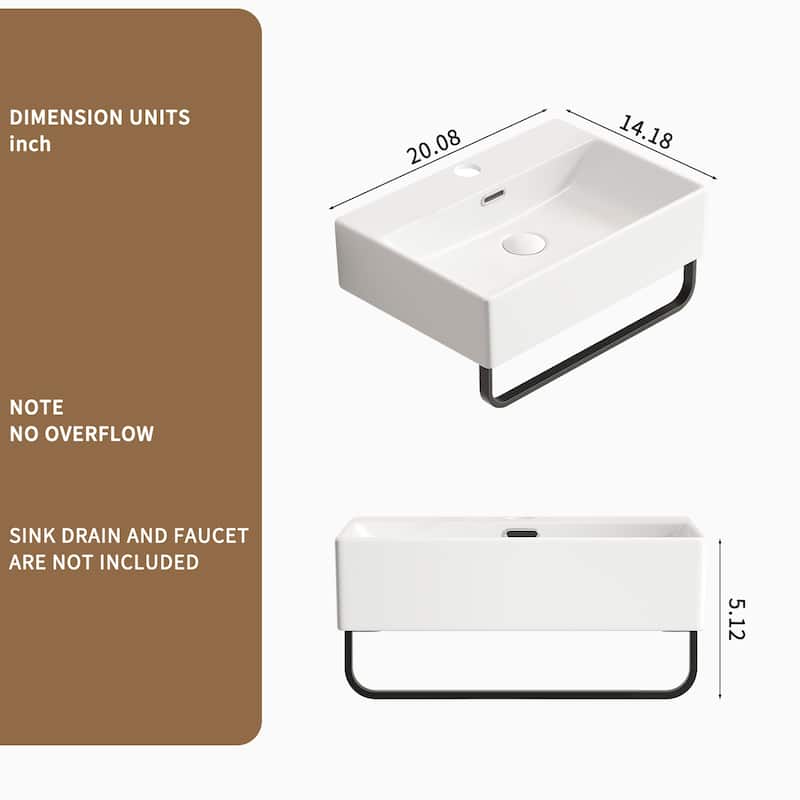 Ceramic Bathroom Sink with Integrated Towel Bar