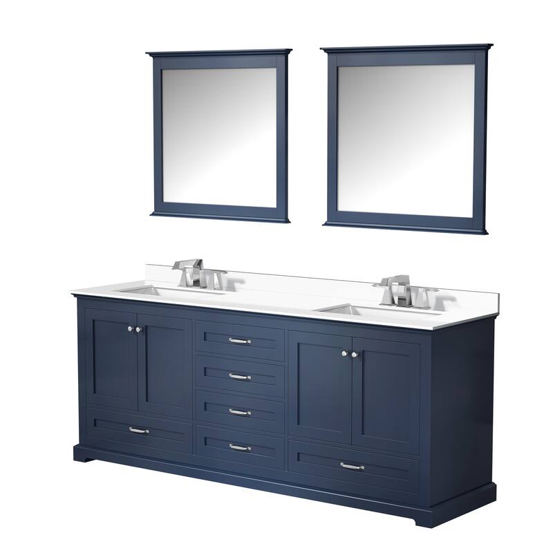Dukes 80 in. W x 22 in. D Navy Blue Double Bath Vanity, White Quartz Top, Faucet Set, and 30 in. Mirrors