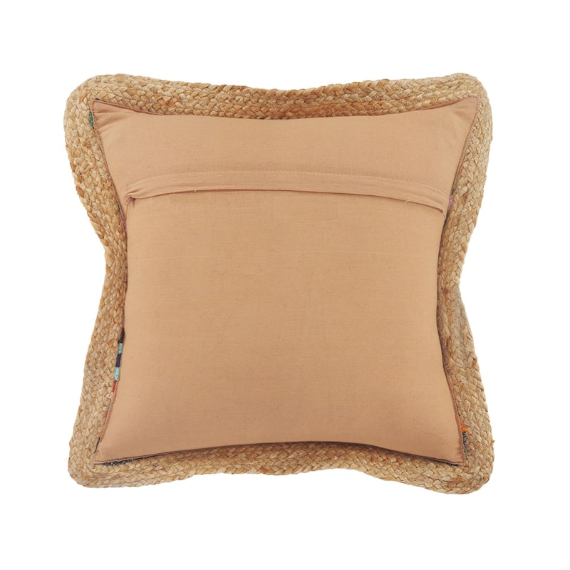 20" Tan and Pink Chindi Geometric Square Throw Pillow