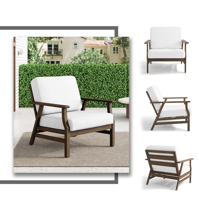 2 Set Teak Wood Patio Club Chair with Cushion Outdoor Arm Chair