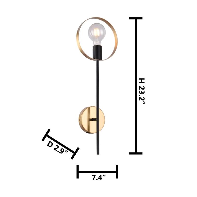 Industrial 1-Light Black and Brushed Brass Arm Wall Sconce