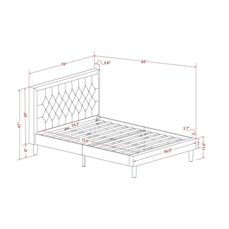 Full Bed Frame Upholstered Linen Headboard - Modern Bedroom Furniture with Black Legs