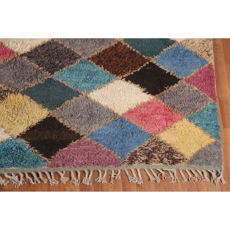 Checkered Geometric Moroccan Oriental Area Rug Handmade Wool Carpet - 9'1" x 12'8"