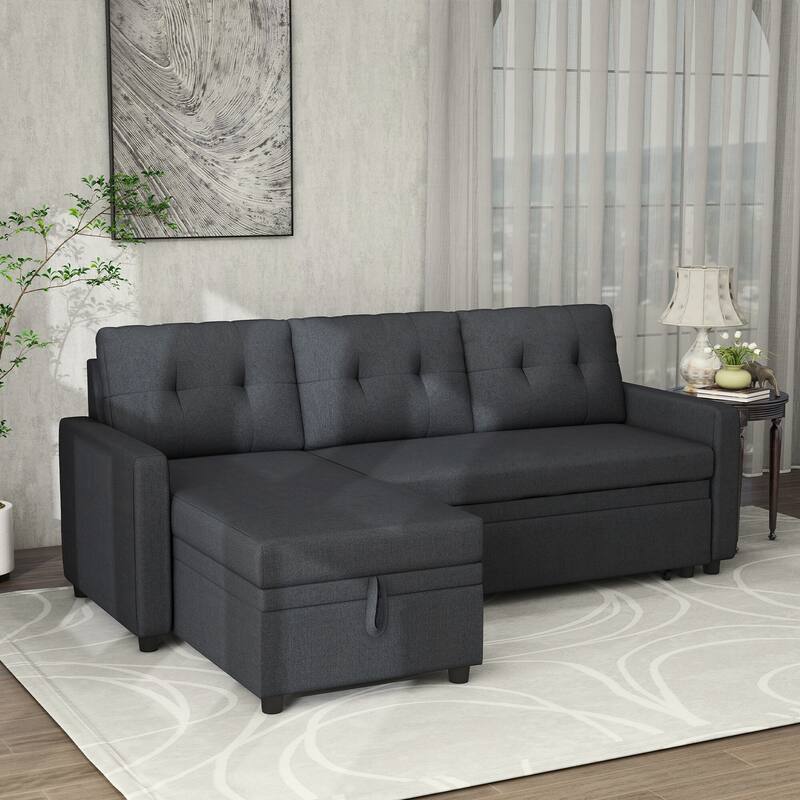 Linen L-Shaped 3-Seat Sofa Convertible Sectional Sofa - Grey