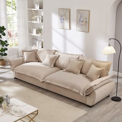 Modular Spacious Deep Seating Velvet Sofa with Storage, Removable Cushion Covers, Pillow Top Arms, Solid Wood Frame and Pillows