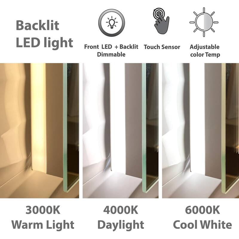 Dyconn Faucet Edison Wall-mounted LED Backlit Tri-Color Mirror - Clear