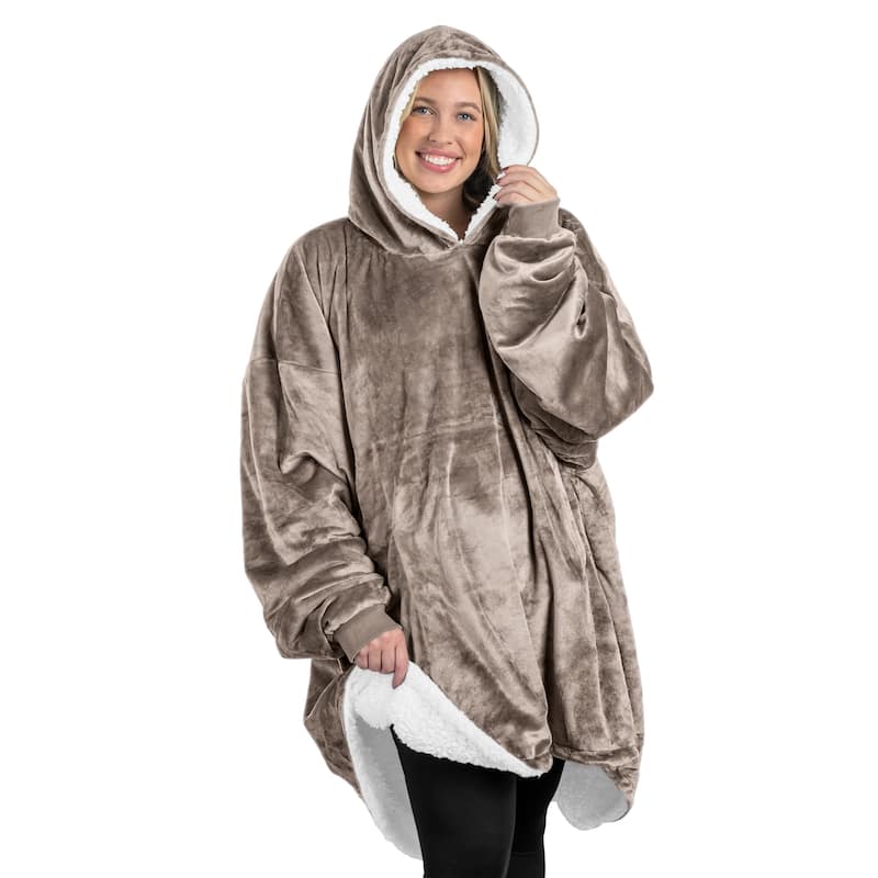 Bare Homey B-Cozy Oversized Sherpa Wearable Blanket - Adult - Taupe