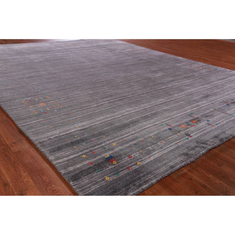 Hand Knotted Oriental 100% Wool Carpet Tribal Tribal Greys & Charcoal Gabbeh Area Rug - 10' 0'' X 7' 10''