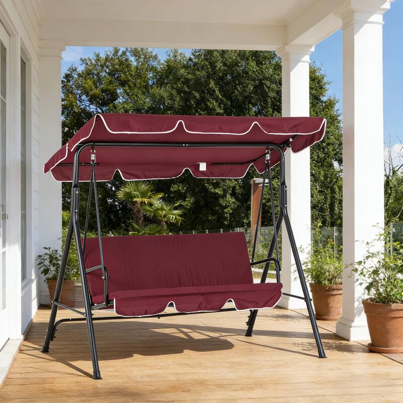GDFStudio Outdoor Kael Steel Swing Bench with Adjustable Canopy and Cushions for Three