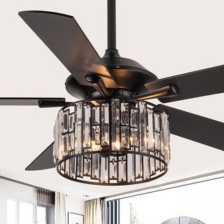 Parrot Uncle 52" Black Wood Modern Crystal Indoor Ceiling Fan Chandelier with Remote - Bed Bath & Beyond - 34481176