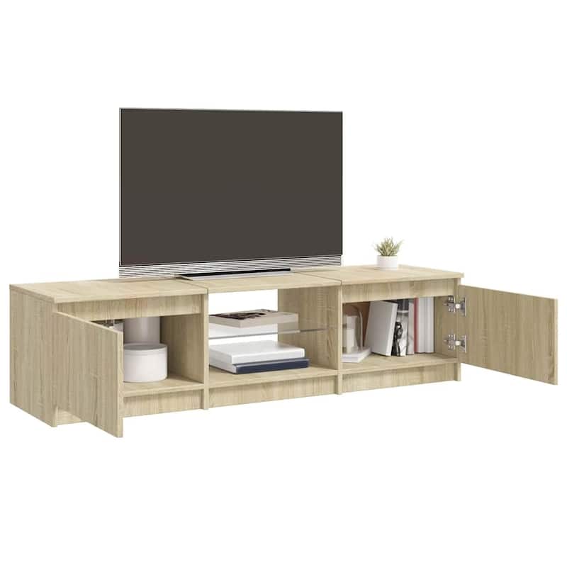 vidaXL TV Cabinet with LED Lights Sonoma Oak 55.1x15.7x14.2" - 55.1" x 16" x 14"