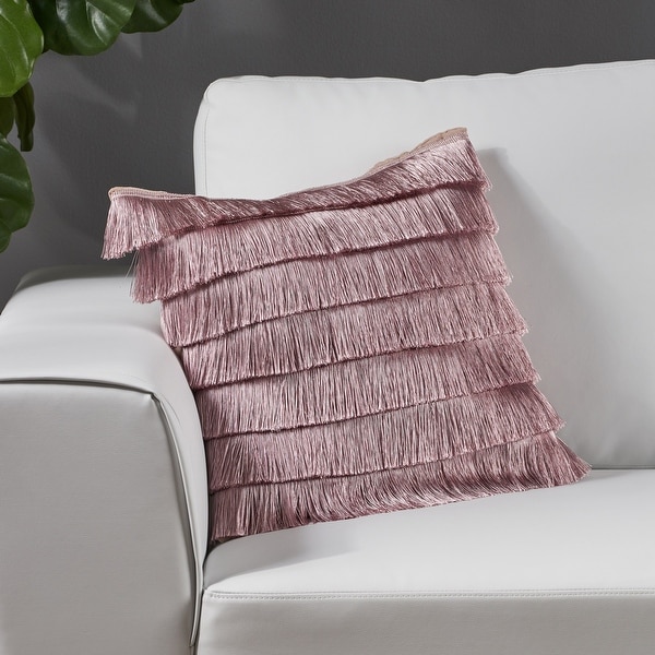 Bantry Glam Fabric Square Pillow Cover with Fringes by Christopher Knight Home