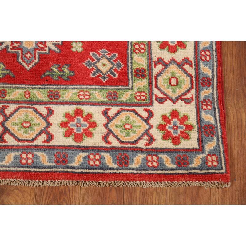 Red Kazak Foyer Rug Hand-Knotted Traditional Wool Carpet - 2'8"x 3'11"