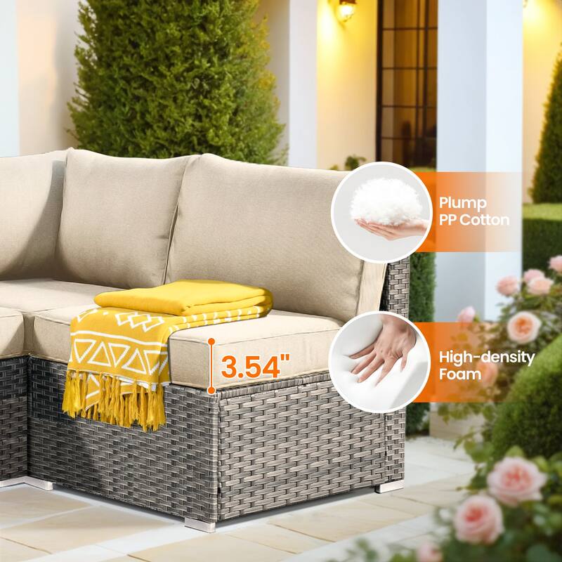 HOOOWOOO 8-piece Grey Wicker Patio Furniture Set Sectional Sofa with Fire Pit Table