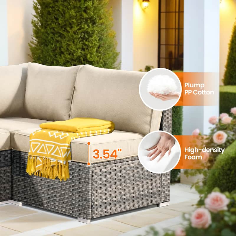 HOOOWOOO 9-piece Grey Wicker Patio Outdoor Sectional Set with Swivel Rocking Chair