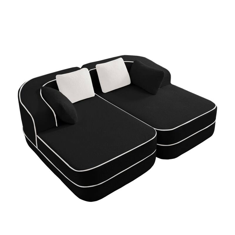 77.2" Symmetrical Fluffy Comfy Modular Sectional Sleeper Sofa with Double Chaises