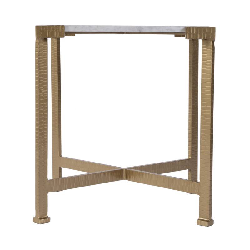 HomeRoots 20" White and Gold Distressed Marble and Iron Square End Table - 18.00 in. x 20.00 in. x 18.00 in.