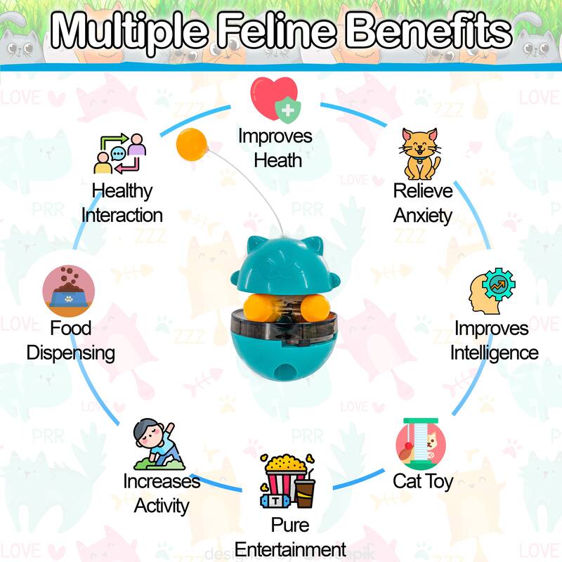 Interactive Cat Treat Puzzle Feeder Toy - Adjustable Slow Food Dispenser with Playful Feline Ball Game & Rattle Ball Wand