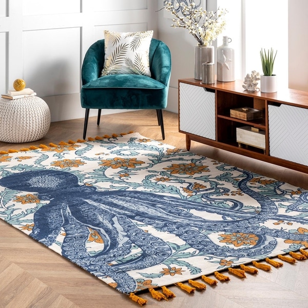 nuLOOM Handmade by Thomas Paul Cotton Printed Octopus Area Rug. Opens flyout.