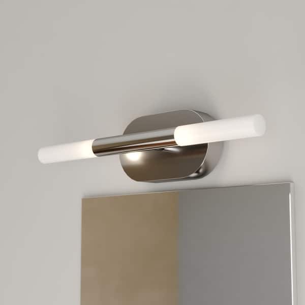 slide 2 of 10, Fulton 2 Light Integrated LED Contemporary Bathroom Vanity Fixture White Shade Chrome - 4.25-in W x 18-in H x 4.5-in D