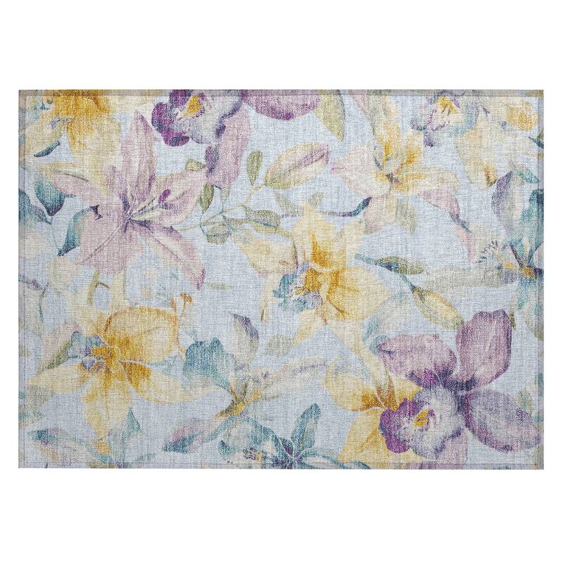 Machine Washable Indoor/ Outdoor Modern Floral Chantille Rug