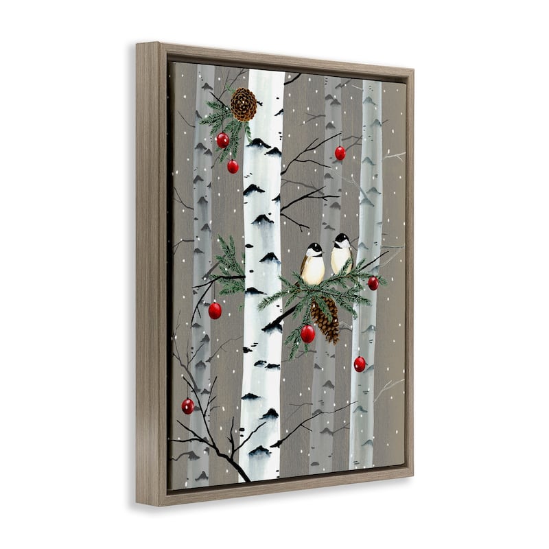 Stupell Birds and Holiday Ornaments Birch Tree Forest Floater Frame - Brown