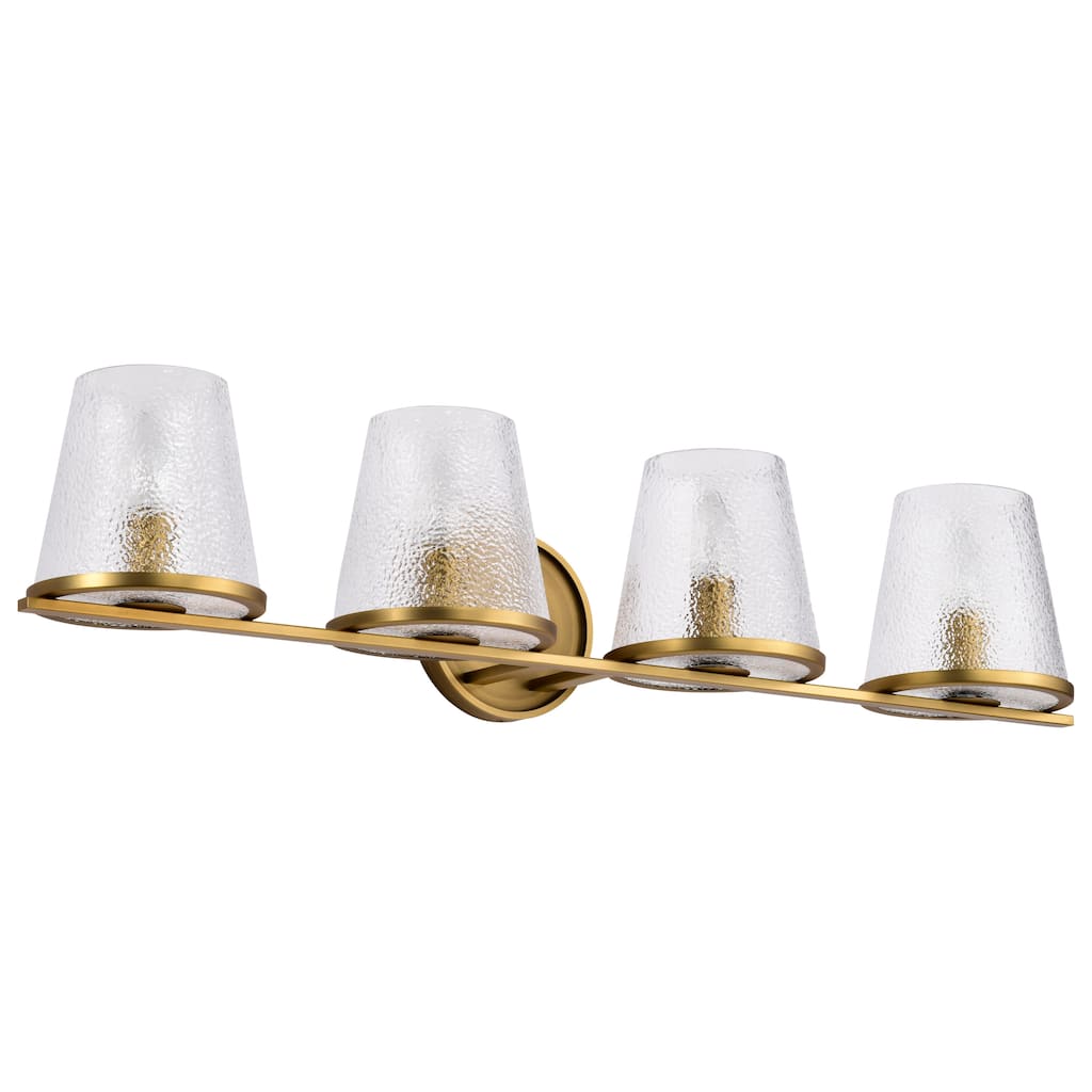 Valentine 4 Light Vanity Vintage Brass Finish Hammered Glass - Vintage Brass