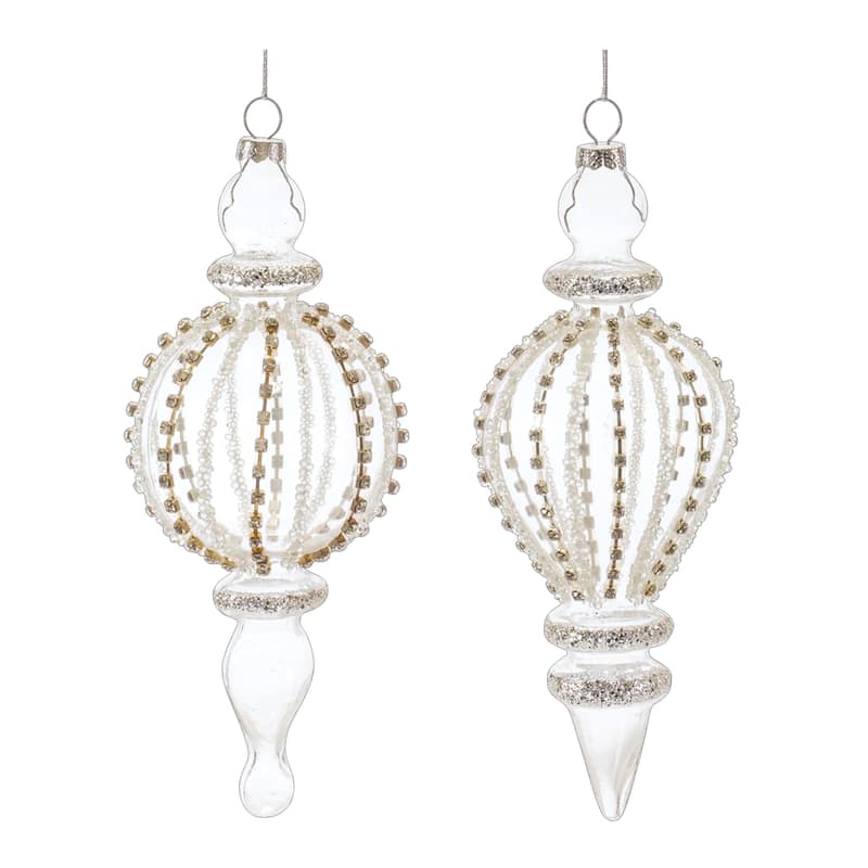 JeweLED Christmas Finial Drop Ornaments 7.25" 180mm Clear Gold 6ct