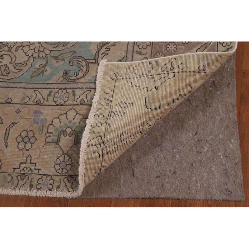 Beige Tabriz Persian Vintage Area Rug Hand-knotted Wool Carpet - 9'5" x 11'10"