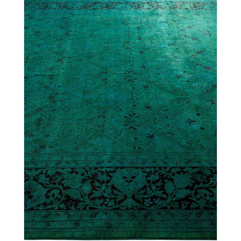 Overton Hand Knotted Wool Vintage Inspired Modern Contemporary Overdyed Green Area Rug - 8' 1" x 9' 10"
