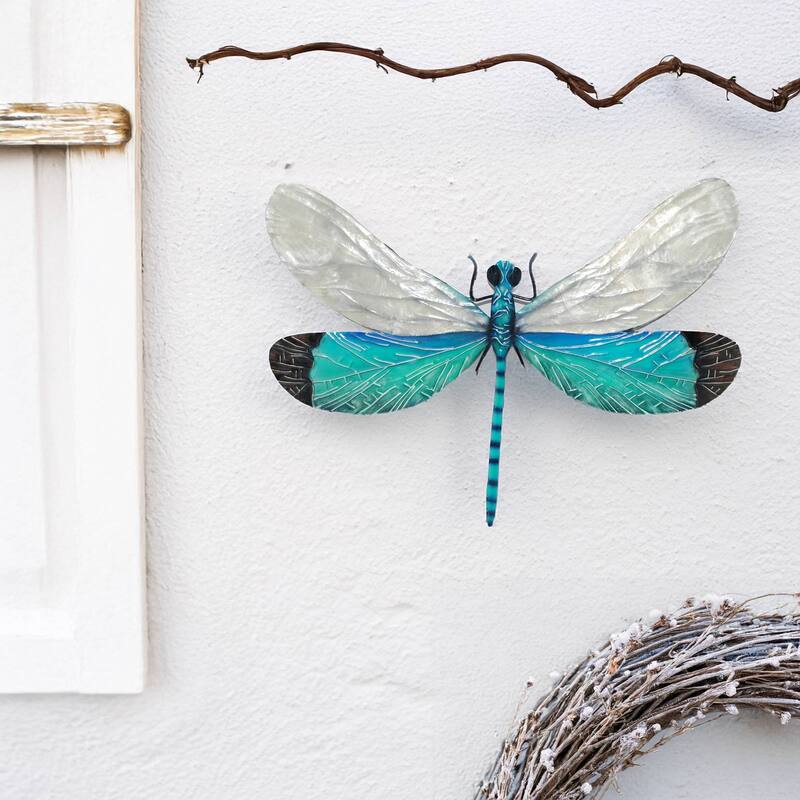 Dragonfly Wall Decor White And Aqua (m4015) - 1 x 12 x 9
