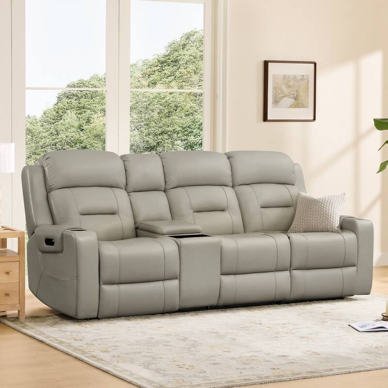 Spruce & Spring Genuine Leather Power Reclining Sofa with Wireless Charging