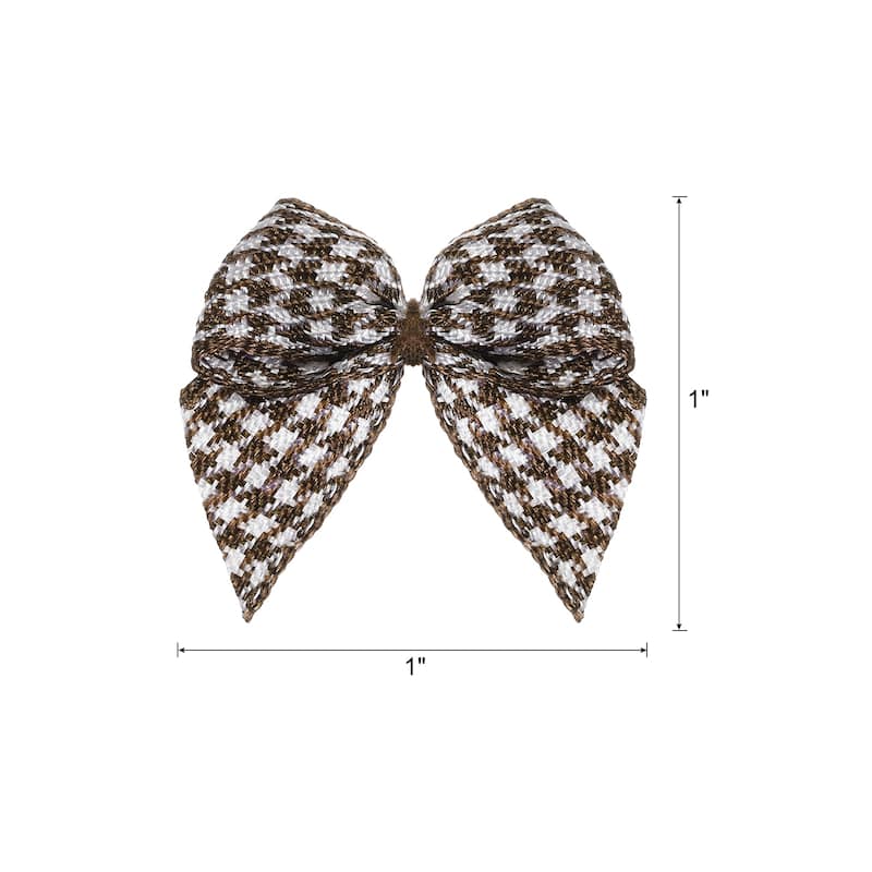 50Pcs Mini Gingham Ribbon Bow 1" Checkered Fabric Ribbon Bows - Brown and White