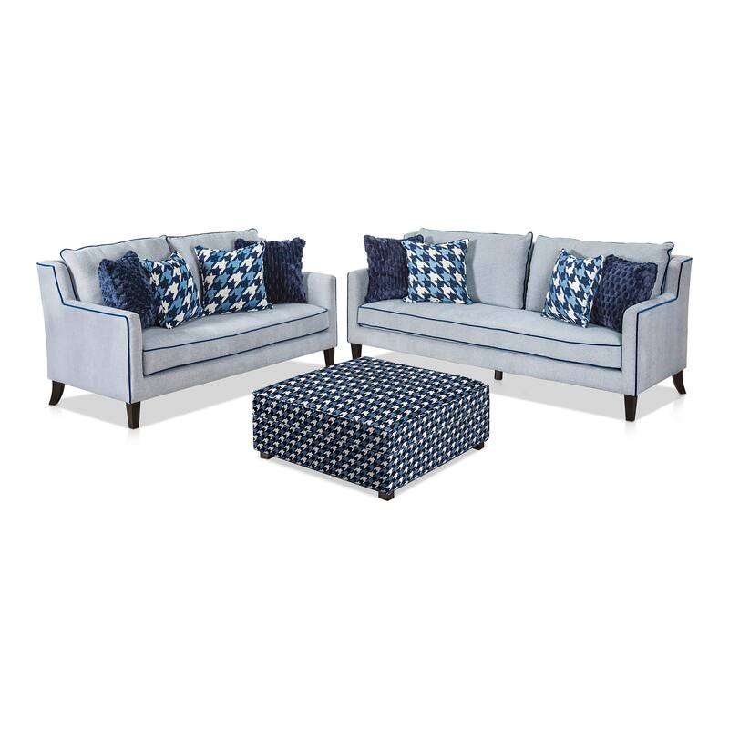 Furniture of America Gregen 3-Piece Grey Solid Wood Sofa and Ottoman Set with Pillows