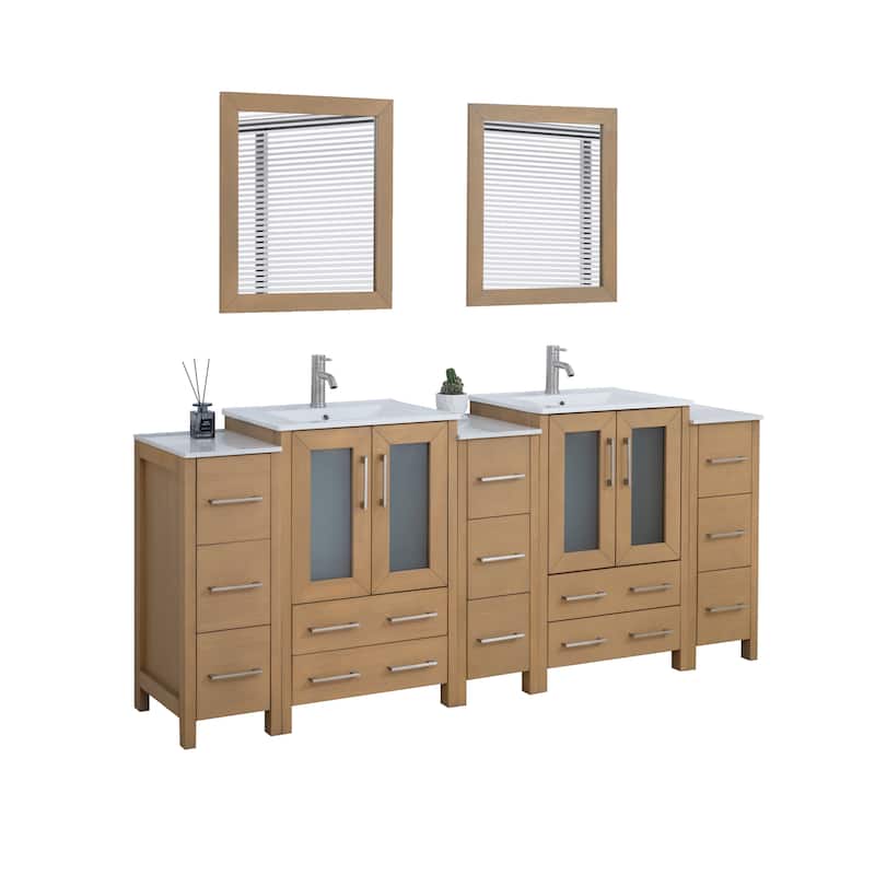 Vanity Art 84-Inch Double Sink Bathroom Vanity Set with Top and Free Mirrors - 84 X 18.1 X 35.8