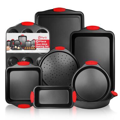 Baking Pan Set, BPA-Free Carbon Steel Bakeware Set with Silicone Handles, Stackable Kitchen Oven Set, Cookie Sheet