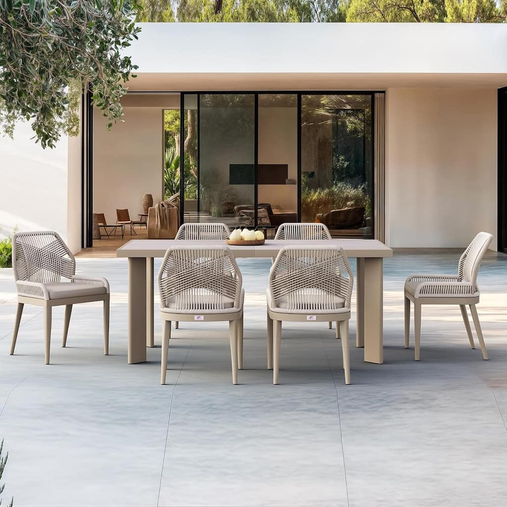 PURPLE LEAF Dining Set Patio Metal Rectangular Table and Wicker Rattan Chairs for Outside Porch Modern Outdoor Furniture Sets