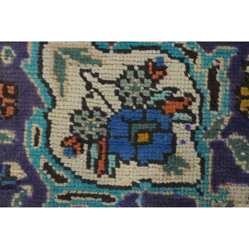 Hand Knotted Oriental 100% Wool Carpet Traditional Floral Navy Blue & Blues Tabriz Area Rug - 9' 6'' X 6' 7''
