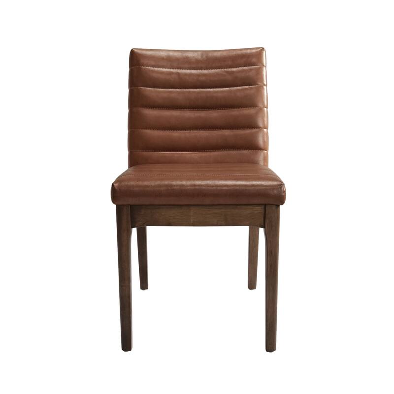 Modern Seam-Stitched Upholstered Dining Chair with Splayed Legs, for Dining Rooms, 2-Piece Set, Cognac Brown
