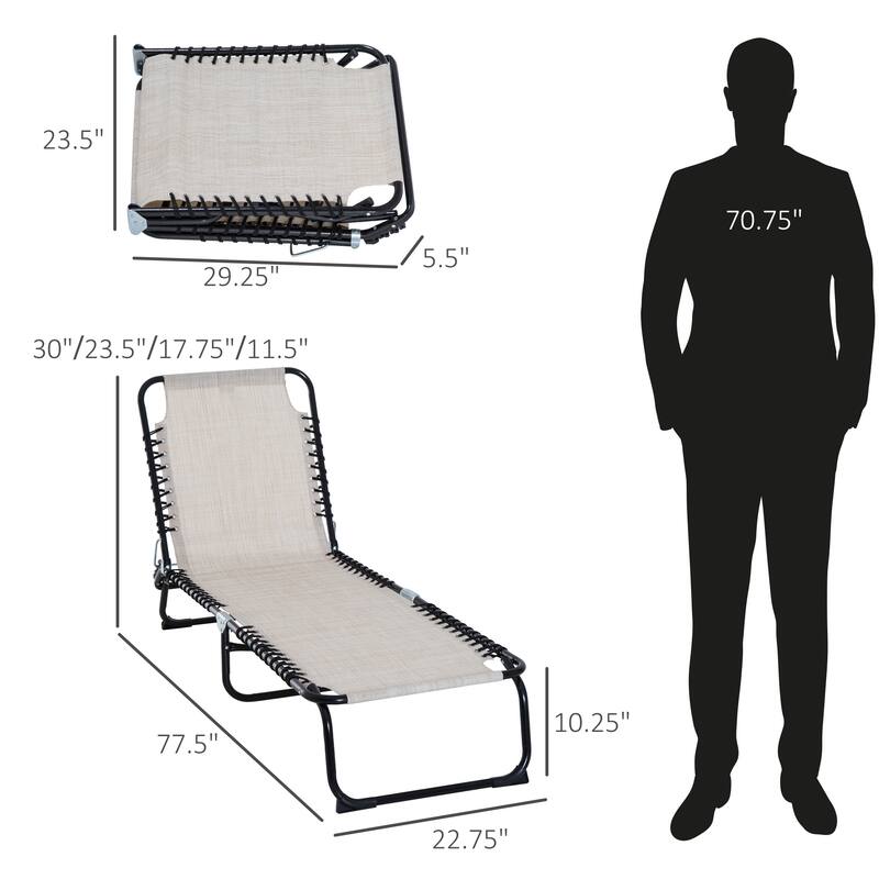 Patio Folding Chaise Lounge Pool Chair, Sun Tanning Chair with 4-Position Reclining Back, Breathable Mesh Seat