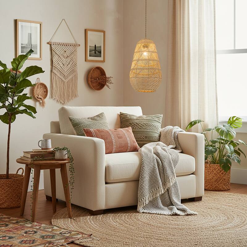 Kai 1-Light Rattan Pendant, Coastal Boho Japandi - Handwoven - 10" Wide