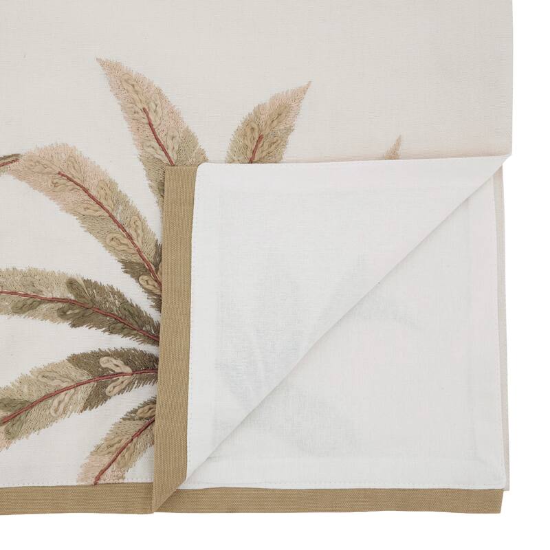 Palm Leaf Embroidered Table Runner - Decorative Botanical Accent for Dining Tables & Consoles, 16"x72"